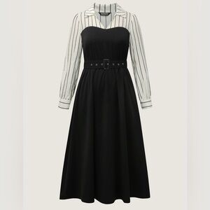 BloomChic Black and White Striped Long Sleeve Dress